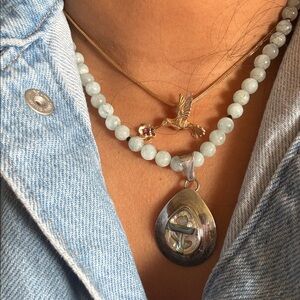 Sterling abalone pendant and green  beads necklace